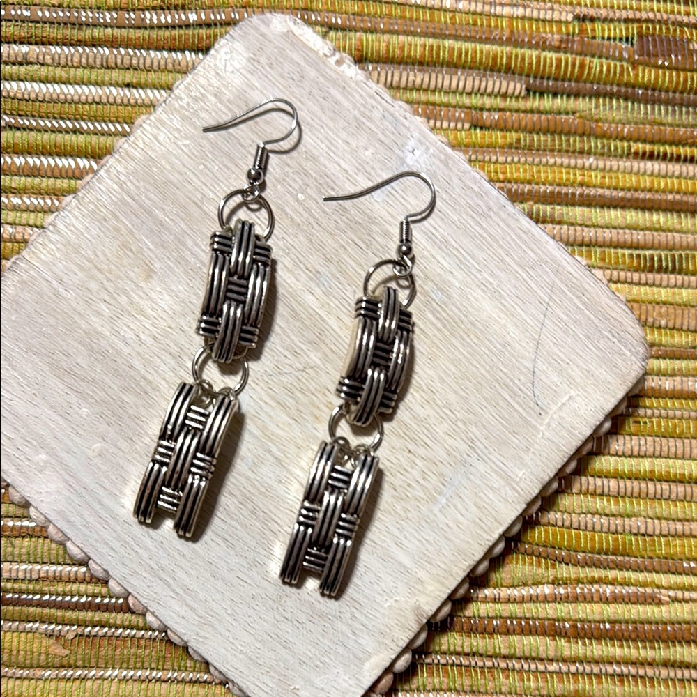 187. Hand-Crafted and Repurposed Elegant Silver Dangle Earrings